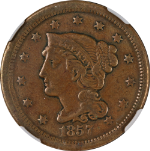 1857 Large Cent Small Date NGC VF25 BN N-4 R.1 Nice Strike