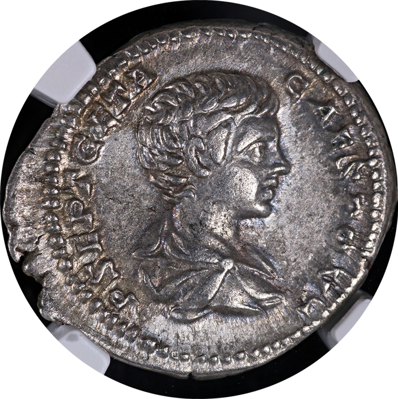 Roman Empire Geta AD 209 211 AR Denarius Issue Caesar NGC XF