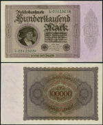 FR. 83 A 100,000 1923 World Paper Money Germany Choice CU+