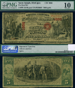 St. Joseph MI $5 Original National Bank Note Ch #1866 FNB PMG VG10