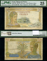 FR. 85 B 50 1937-40 World Paper Money France PMG VF25