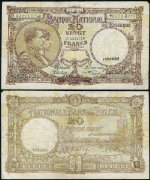 FR. 111 20 Franc 1940 World Paper Money Belgium VF