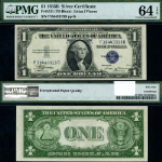 FR. 1611 $1 1935-B Silver Certificate F-D Block Choice PMG CU64 EPQ