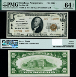 Stoneboro PA-Pennsylvania $10 1929 Ty 2 National Bank Note Ch #6638 FNB Choice PMG CU64 EPQ