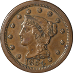 1854 Large Cent Nice AU/BU Nice Eye Appeal Strong Strike