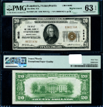 Stoneboro PA-Pennsylvania $20 1929 T-1 National Bank Note Ch #6638 FNB Choice PMG CU63 EPQ