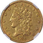 1836 Classic Head Gold $5 NGC AU53 Great Eye Appeal Strong Strike