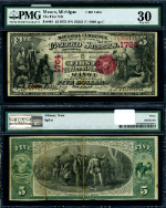 Mason MI-Michigan $5 1875 National Bank Note Ch #1764 FNB PMG VF30
