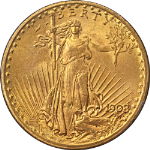 1908-P Saint-Gaudens Gold $20 No Motto Rattler Holder PCGS MS62 Nice Eye Appeal