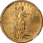 1914-S Saint-Gaudens Gold $20 NGC MS63 Superb Eye Appeal Strong Strike