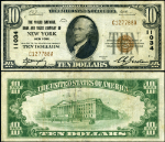 New York NY-New York $10 1929 T-1 National Bank Note Ch #11034 Public NB &amp; TC VF