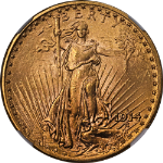 1914-D Saint-Gaudens Gold $20 NGC MS64 Superb Eye Appeal Strong Strike