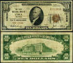 Utica MI-Michigan $10 1929 T-1 National Bank Note Ch #12826 FNB Fine+