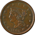 1843 Large Cent &#39;Petite Head, Small Letters&#39; Choice BU Great Eye Appeal
