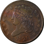 1828 Half Cent &#39;13 Stars&#39; Choice AU Details C-3 R.1 Great Eye Appeal