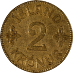 Iceland 1929 Two (2) Kronur ICG AU55 KM#4.1