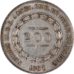 Brazil 1861 Two Hundred (200) Reis ICG AU55 KM#469