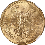 1946 Mexico Gold 50 Peso NGC MS64 Great Eye Appeal Strong Strike