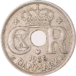 Denmark 1935 Twenty-Five (25) Ore KM#823.2