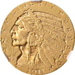 1911-D Indian Gold $5 NGC AU58 Key Date Great Eye Appeal Nice Strike Nice Luster