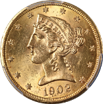 1902-S Liberty Gold $5 PCGS MS63 Superb Eye Appeal Strong Strike