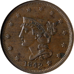1842 Large Cent &#39;Large Date&#39; ANACS EF45 Details Nice Eye Appeal Nice Strike