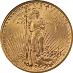 1911-S Saint-Gaudens Gold $20 CAC Sticker NGC MS64 Superb Eye Appeal