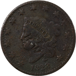 1828 Large Cent - Counterstamped &#39;R+W&#39;