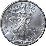 1997 Silver American Eagle $1 NGC MS69 ERROR - Obverse Struck Thru