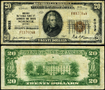 Norfolk VA-Virginia $20 1929 T-1 National Bank Note Ch #6032 Norfolk NB VF