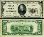 Norfolk VA-Virginia $20 1929 T-2 National Bank Note Ch #9885 NB Commerce VF