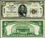 Norfolk VA-Virginia $5 1929 T-2 National Bank Note Ch #10194 Seaboard Citizens NB VF+