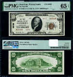Stoneboro PA-Pennsylvania $10 1929 T-2 National Bank Note Ch #6638 FNB Gem PMG CU65 EPQ