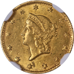 1849-P Type 1 Liberty Gold $1 No &#39;L&#39; NGC MS61 Nice Eye Appeal Strong Strike
