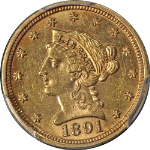 1891 Liberty Gold $2.50 PCGS MS61 Nice Eye Appeal Strong Strike