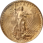 1914-P Saint-Gaudens Gold $20 NGC MS64 Key Date Great Eye Appeal Strong Strike
