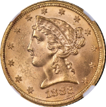 1882-P Liberty Gold $5 NGC MS64+ Superb Eye Appeal Strong Strike