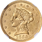 1855-P Liberty Gold $2.50 NGC AU58 Nice Eye Appeal Strong Strike Nice Luster