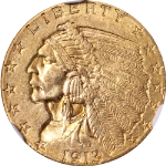 1913 Indian Gold $2.50 NGC MS62 Great Eye Appeal Strong Strike Fantastic Luster
