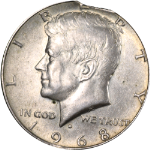 1968-D Kennedy Half Dollar -Error - Clipped Planchet