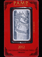 2012 Pamp Suisse 1 Ounce Silver Bar - Lunar Calendar Dragon - .999 OGP - STOCK