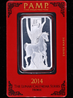 2014 Pamp Suisse 1 Ounce Silver Bar - Lunar Calendar Horse - .999 OGP - STOCK