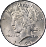 1935-S Peace Dollar CAC Sticker PCGS MS64+ Superb Eye Appeal Strong Strike