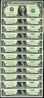 FR. 1900 A-L $1 1963 Federal Reserve Note District Set Gem CU - 12 Notes