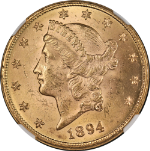 1894-P Liberty Gold $20 NGC MS63 Great Eye Appeal Strong Strike