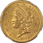 1855-S Liberty Gold $20 NGC AU55 Superb Eye Appeal Strong Strike