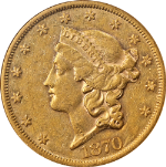 1870-P Liberty Gold $20 NGC AU53 Key Date Nice Eye Appeal Strong Strike