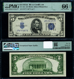 FR. 1651 $5 1934-A Silver Certificate J-A Block Gem PMG CU66 EPQ