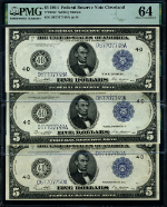 FR. 859 C $5 1914 Federal Reserve Note Cleveland Choice PMG CU64 3pc CONSEC