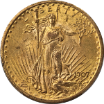 1907 Saint-Gaudens Gold $20 Gold Foil Label PCGS MS62 Nice Eye Appeal